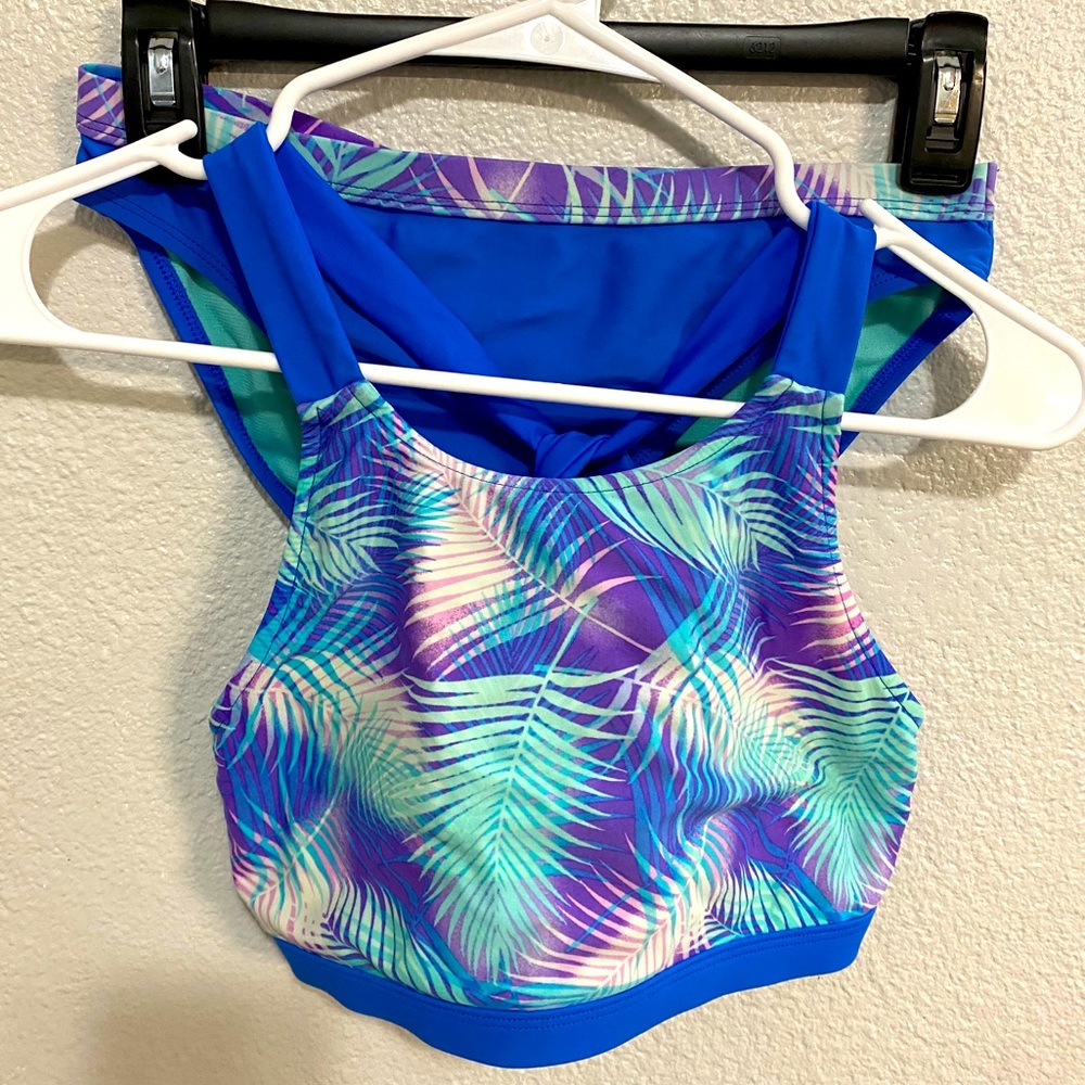 Arizona girls’ tropical/leopard reversible bikini